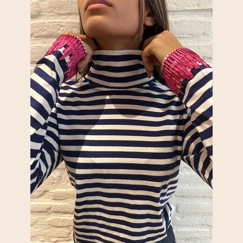 DEDIKATE Top Marinière Col Roulé Fuchsia – Image 2